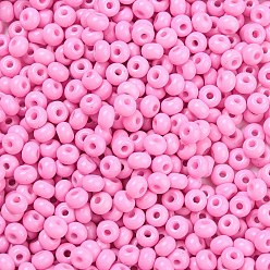 Pearl Pink Imitation Jade Glass Seed Beads, Luster, Baking Paint, Round, Pearl Pink, 5.5x3.5mm, Hole: 1.5mm