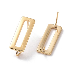 Real 24K Gold Plated 201 Stainless Steel Stud Earring Findings, with Vertical Loop and 316 Stainless Steel Pin, Rectangle, Real 24K Gold Plated, 22x8mm, Hole: 1mm, Pin: 0.7mm