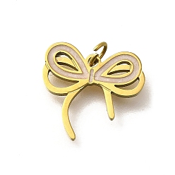 Белый Дым 304 из нержавеющей стали шармы эмали, с целью перехода в кольце, очарование бантом, реальный 18 k позолоченный, ионное покрытие (ip), серый, 13x14x1.5 мм, отверстие : 2.5 мм