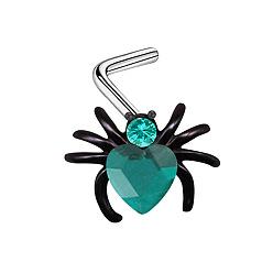 Темный Голубой Сердце паук 316l хирургическая нержавеющая сталь с кубическим цирконием Г-образные носовые кольца, черно-нержавеющая сталь цвет, темные голубые, длина стержня: 9/32"(7мм), штифты : 0.8 мм