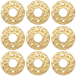 Настоящее золото 24K 30 шт. экологически чистые латунные соединительные подвески, без кадмия и без свинца, текстурированный пончик / пи-диск, реальный 18 k позолоченный, 12.5x1.5 мм, отверстие : 1 мм