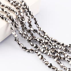 с Платиновым Покрытием Стеклянные бусины с гальваническим покрытием , граненые, шестиугольник, с покрытием платиным, 5.5x6.5x4 мм, отверстие : 1 мм, около 98 шт / нитка, 19.69'' (50 см)