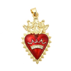 Настоящее золото 18K Латунные микро проложить кубического циркония подвески, без кадмия, без никеля и без свинца, Эмаль стиле, святое сердце, реальный 18 k позолоченный, 33x18.5x5.5 мм, отверстие : 5x3.5 мм
