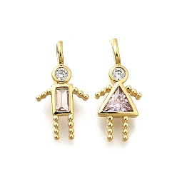 Lavender Brass Micro Pave Cubic Zirconia Pendants, 12 Birthstones Charms, Human, with Jump Ring, Lead Free & Cadmium Free, Real 18K Gold Plated, Lavender, 14.5~15x7~7.7x2~2.5mm, Hole: 2x2.5mm