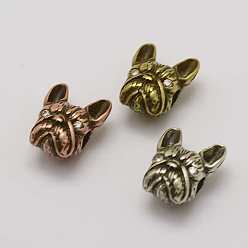 (52) Непрозрачная лаванда Латунные бусы для щенков, с кубического циркония, голова бульдога, без кадмия, без никеля и без свинца, разноцветные, 11x9.5x6.5 мм, отверстие : 2.5 мм