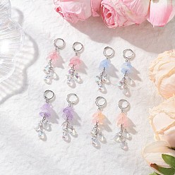 (52) Непрозрачная лаванда 4 пары 4 цвета нержавеющая сталь стеклянный цветок с каплевидными застежками-русалками, бусины с бисером, платина, разноцветные, 53~54x12 мм