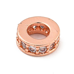 Прозрачный Бусины-проставки из латуни с кубическим цирконием, долговечный, без свинца и без кадмия, плоско-круглые, прозрачные, 6x2 мм, отверстие : 3 мм