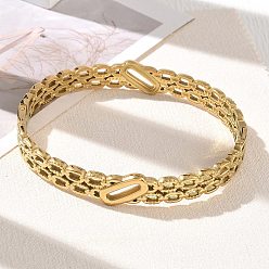 Real 18K Gold Plated 304 Stainless Steel Hollow Hinged Cuff Bangles, Oval, Real 18K Gold Plated, Inner Diameter: 1.97 inch(5cm)x2.36 inch(6cm)