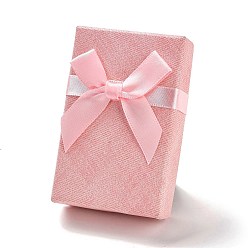 Pink Cardboard Jewelry Set Packaging Boxes, with Sponge Inside, for Rings, Small Watches, Necklaces, Earrings, Bracelet, Rectangle with Bowknot, Pink, 8.35x5.5x2.55~3cm