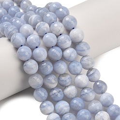 Синий Кружевый Агат Натуральный голубой кружевной агат бисер нитей, граненые, круглые, 10 мм, отверстие : 1 мм, около 38~39 шт / нитка, 15.16'' (38.5 см)