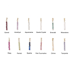 Золотой 12 шт. 12 стили натуральные смешанные камни ограненные круглые бусины подвески, 12 амулеты из камней рождения, с 304 защелкой из нержавеющей стали на поручнях, золотые, 25~26x3 мм, отверстие : 5.5x2.5 мм, 1 шт / стиль