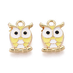 Лимонный шифон Подвески из эмали и сплава, со стразами, золотой свет, сова, лимонный шифон, 17x11.5x3.5 мм, отверстие : 2.5 мм