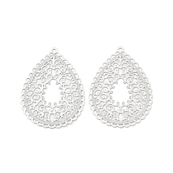 Платина Латунные филигранные подвески, гравированные металлические украшения, долговечный, без кадмия, без никеля и без свинца, teardorp, платина, 35x26x0.3 мм, отверстие : 1.4 мм