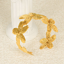 Настоящее золото 18K Европейские и американские браслеты-манжеты из нержавеющей стали с цветочным узором для женщин, реальный 304 k позолоченный, внутренний диаметр: 18 дюйм (2-3/8 см)