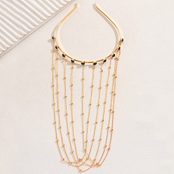 Черный Элегантные длинные резинки для волос из железа и сплава с кисточками для женщин, с имитацией жемчуга, чёрные, 245 мм