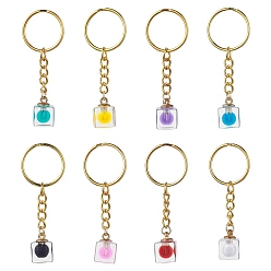 Mixed Color 8 Pcs Cube Transparent Plastic Pendants Keychains, with Iron Split Key Rings, Mixed Color, 6.6cm, 8 color, 1pc/color, 8pcs/set