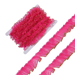 Темно-Розовый 10м лента из органзы, плиссированная / двойная лента с оборками, темно-розовыми, 19~23 мм, 10м / комплект