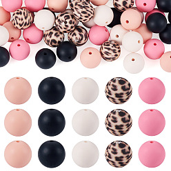 Mixed Color 50Pcs 5 Colors Silicone Beads Loose Silicone Beads Kit Leopard Print Silicone Beads for Keychain Making Bracelet Necklace, Mixed Color, 15mm, Hole: 2mm, 10pcs/color