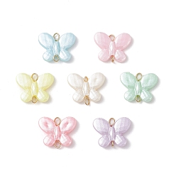 Золотой Непрозрачные акриловые подвески-бабочки, с 304 двойными петлями из нержавеющей стали, разноцветные, золотые, 14x17x4 мм, отверстие : 2~2.5 мм