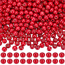 Roja 600piezas de cuentas de madera natural teñidas, rondo, sin plomo, rojo, 12x11 mm, agujero: 4 mm