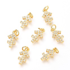 Стрелец Латунные микропаве прозрачные кубические циркониевые подвески, с прыжковых колец, реальный 18 k позолоченный, двенадцать созвездий, Стрелец, 11.5x6.7x2.2 мм, отверстие : 2.4 мм