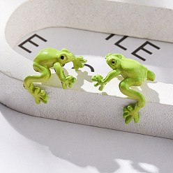 Зеленый Серьги с застежкой из сплава, с эмалью, лягушка, зелёные, 15x12.5x17 мм