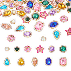 (52) Непрозрачная лаванда 100 шт. пришивных стразов в форме капли/сердца/звезды, многорядные звенья из акрила и железа со стразами, золотые, разнообразные, разноцветные, 7.5~19x7.5~16x3.5~6 мм, отверстие : 2~9.5x0.8~1.6 мм
