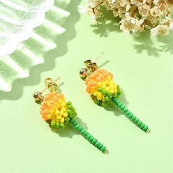 Золотистый 304 серьги-гвоздики из нержавеющей стали с розовым стеклом и бусинами, золотые, золотые, 43~44x11~13 мм