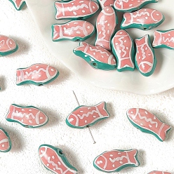 Fish Фарфоровые бусины ручной работы, животные, розовые, рыба, 18x13 мм