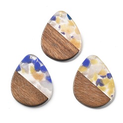 (404) Непрозрачное AB Кислое яблоко Подвески из смолы и ореха, слеза, цветочный белый, 35.5x26x3 мм, отверстие : 2 мм