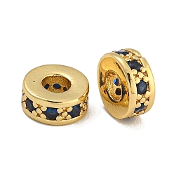 Сланцево-синий Стойки обшивки латунь микро проложить кубического циркония бусы, без свинца и без кадмия, долговечный, реальный 18 k позолоченный, круглые, синевато-серый, 7.5x3 мм, отверстие : 3.5 мм