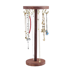 Peru Round Wooden Necklace Organizer Display Stands, with 12Pcs Light Gold Iron Hooks, Peru, 11.5x26cm