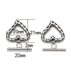 Сердце Застежки-тоглы из нержавеющей стали, не тускнеющие, цвет нержавеющей стали, сердце, Прямоугольник: 20.5x13.5 мм, бар: 20x2 mm, 4 шт / комплект