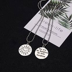 Плоский Круглый Кулон из сплава 201 ожерелья из нержавеющей стали для мужчин, античное серебро, плоско-круглые, 23.62~27.56 дюйм (60~70 см)