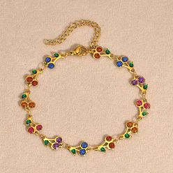 Colorful Stainless Steel Link Chain Braclets, Enamel Style, Cherry, Colorful, 6-3/4~8-1/2 inch(17~21.5cm)