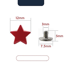 FireBrick Alloy Star Screw Rivets, for Clothes Bag Shoes Leather Craft, FireBrick, 12mm