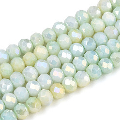 Светло-голубой Антикоррозийные гальванические стеклянные бусины рондель, имитация драгоценных камней, с покрытием AB цвета, граненые, светло-голубой, 4~4.5x3~3.8 мм, отверстие : 0.9 мм, около 105~107 шт / нитка, 14.76~15.16'' (37.5~38.5 см)