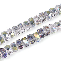 Темный Хаки Стеклянные бусины с гальваническим покрытием , рондель, граненые, AB покрытием, Темный хаки, 7~8x4.5~5 мм, отверстие : 1.2~1.4 мм, около 79~81 шт / нитка, 15.35~15.94'' (39~40.5 см)