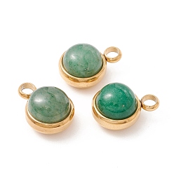 Зеленый Авантюрин Природные зеленые авантюрные прелести, с ионным покрытием (ip) 304 выводы из нержавеющей стали, полукруглый, реальный 18 k позолоченный, 13.5x10x7.5 мм, отверстие : 2.5 мм