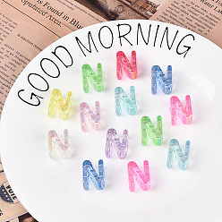 Letter N УФ-покрытие прозрачные акриловые европейские бусины, бусины с большим отверстием, разноцветные, Письмо N, 21x17x13.5 мм, отверстие : 6 мм