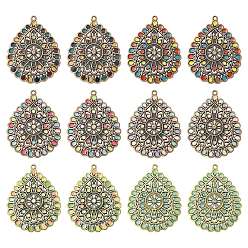 (52) Непрозрачная лаванда 12 шт. 6 цвета, подвески из цинкового сплава с эмалью в тибетском стиле, со стразами, слеза, разноцветные, 43.5x34x3 мм, отверстие : 1.6 мм, 2 шт / цвет