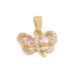 Doré  Breloques en laiton avec micro pavé de zircone cubique rose, charmes de papillon, or, 10x13.5x3mm, Trou: 4.5x3mm