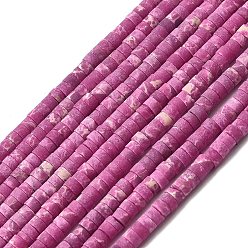 Фуксиновый Окрашенные нити синтетических бус императорской яшмы, матовые, Плоский круглый / диск, Heishi бусы, красно-фиолетовые, 4~4.5x2~2.5 мм, отверстие : 0.9 мм, около 160~163 шт / нитка, 14.53''~14.72'' (36.9~37.4 см)