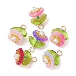 (52) Непрозрачная лаванда Стеклянные кулоны с краской для выпечки, цветочный шарм, с многолепестковым сплавом и 304 штифтами и элементами из нержавеющей стали., разноцветные, 19x14x14 мм, отверстие : 2.7 мм