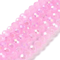 Фиолетовый Запекание гальванических нитей стеклянных бусин, AB цвет, граненые, рондель, фиолетовые, 8x6 мм, отверстие : 1 мм, около 60~62 шт / нитка, 15.75'' (39~40 см)