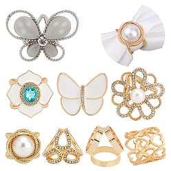 (52) Непрозрачная лаванда 8 шт 8 стиль бабочка цветок сердце шарф пряжка кольцо, Пластиковый держатель для шарфа с имитацией жемчуга и сплава, эмаль и стекло для женской одежды, разноцветные, 20~34x21.5~45x20~30 мм, 1 шт / стиль