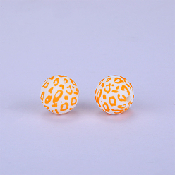 Gold Printed Round Silicone Focal Beads, Gold, 15x15mm, Hole: 2mm