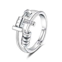 Платина Регулируемые латунные манжеты с микропаве из кубического циркония, Кольцо-спиннер для успокоения беспокойства, медитации, платина, внутренний диаметр: 15~20 мм