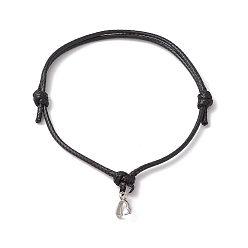 Платина Изготовление браслета из вощеного полиэфирного шнура с регулируемой длиной, с латунными скобами для ледоруба, чёрные, платина, внутренний диаметр: 2-3/8~5-1/8 дюйм (6~13 см)