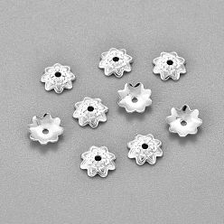 Silver 201 Stainless Steel Bead Caps, Flower, Multi-Petal, Silver, 7x1.5mm, Hole: 1mm